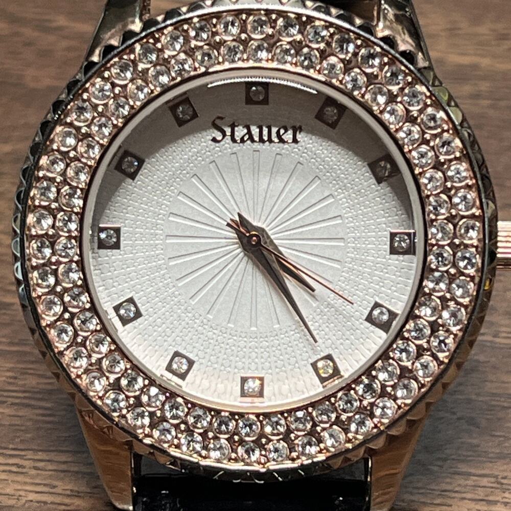 Stauer Sirene Womens Watch 38mm Champagne Gold Tone Crystal Bezel New Battery